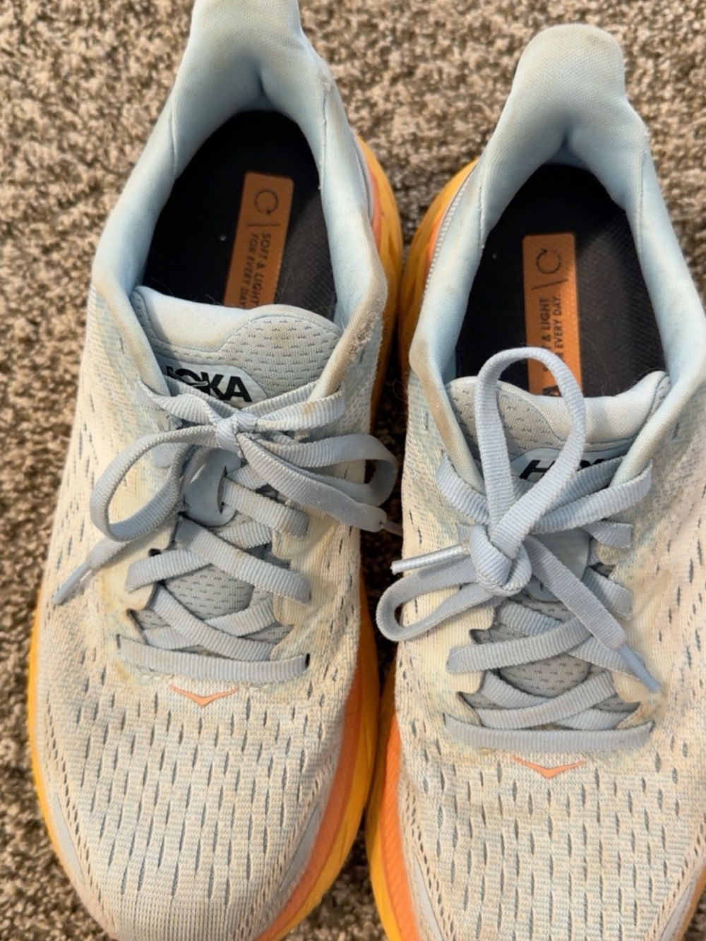 Hoka Women's Light Blue Running Shoes with Orange & Yellow Midsole - Picture 4 of 5